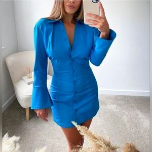 Sz S Zara Blue Short Shirt Dress New